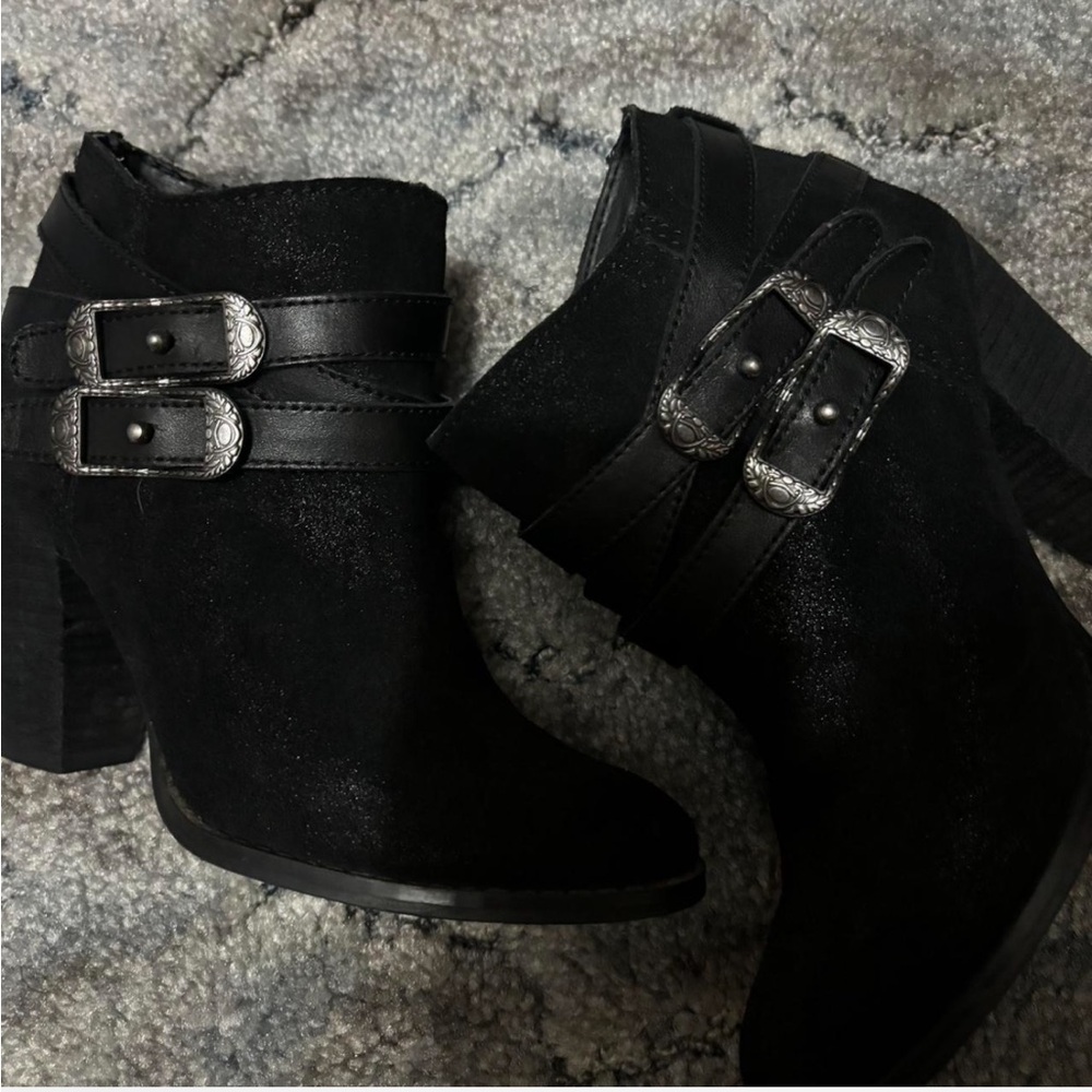 Reba Black Ankle Boots with Silver Buckles